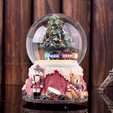 包邮圣诞树水晶球音乐盒发条旋转火车八音盒树脂创意情侣生日礼物