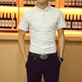 男士短袖衬衫2016夏装韩版时尚个性领子修身休闲发型师半袖衬衣潮