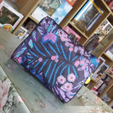 雅诗兰黛复古风格 多功能帆布化妆包 女士紫色花纹手包 大容量