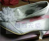 2016新款女单鞋花朵防水台圆头中跟高跟鞋子白色韩国公主婚鞋宴会