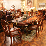 欧式餐桌椅组合 复古餐桌 椭圆形餐桌饭台 美式实木饭桌 餐厅家具