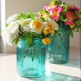 餐桌花瓶 孔雀蓝色大号插花瓶客厅装饰摆设餐厅摆件玻璃瓶玻璃罐