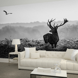 欧式立体电视背景墙纸客卧简约现代大型壁画黑白麋鹿个性墙纸壁纸