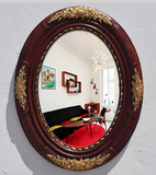 欧式椭圆镜防水仿木浴室镜卫生间简约壁挂镜化妆玄关中式装饰镜子