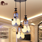 简约现代创意中式陶瓷灯客厅餐厅灯三头吊灯仿古青花瓷复式楼吊灯