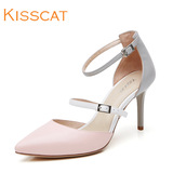 kisscat2016新休闲细高跟单鞋 时尚流行新尖头真皮空鞋DA76122-83
