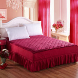 大红色结婚庆暗花绒面夹棉床罩单件床裙加厚1.8米水晶床裙