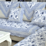 纯棉沙发垫夏季蓝色花朵全棉布艺沙发巾田园坐垫韩式青花沙发套罩