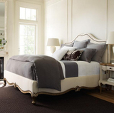 现货美式乡村实木雕花双人床法式卧室复古做旧软包布艺简约婚床