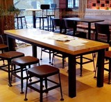 美式铁艺星巴克长吧桌实木餐桌椅组合 吧台高脚凳咖啡西餐厅桌椅