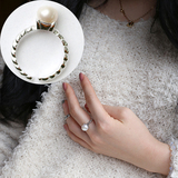 韩国s925纯银饰品戒指女时尚简约天然淡水珍珠开口戒指指环礼物