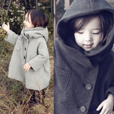 韩国童装代购2015女童斗篷款毛呢大衣儿童中大童羊毛呢夹棉厚外套