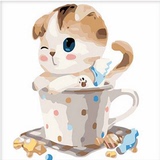 新款diy数字油画包邮儿童动物茶杯猫咪油画数码diy手绘画风景客厅