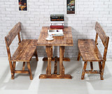 户外桌椅组合实木餐桌椅套装庭院长桌靠背长椅碳化防腐木桌饭店桌