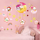 可爱动物卡通可移除墙贴画温馨卧室女孩儿童公主房间床头背景装饰