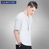 Lilbetter男士短袖T恤 日系宽松半截袖潮牌时尚拼接体恤衫男短袖