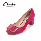 clarks正装女鞋 Chinaberry Fun 羊皮低帮粗跟桃红色单鞋16新品