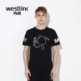 Westlink西遇2016夏季新款 字母印花圆领套头短袖短款纯棉男T恤