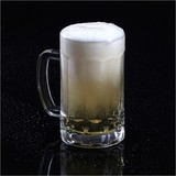 热销扎啤杯410ml啤酒杯带把手直身把杯加厚款耐热玻璃水杯