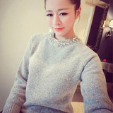 2016韩版镶钻毛衣套头女时尚钉珠针织打底衫修身外穿学生潮搭外套