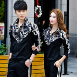 2016春季情侣运动套装男女两件套南韩丝跑步运动服运动服套装春秋