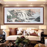 国画手绘装饰画 客厅中式沙发背景山水画办公室风景挂画有框画