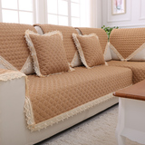 纯色亚麻绣花四季适用沙发垫真皮实木布艺防滑定做沙发坐垫沙发巾