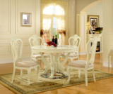 象牙白橡木圆餐桌椅韩式饭桌实木餐台椅组合套装小户餐酒店桌餐厅