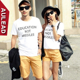 aulead夏季2016韩国新款韩版夏装沙滩情侣装宽松短袖字母T恤套装