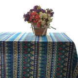 时尚外贸波西米亚 棉麻布艺桌布 红色条纹餐桌布茶几桌台布