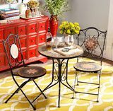 美式铁艺马赛克户外花园阳台休闲折叠圆桌椅瓷砖咖啡桌茶几桌餐桌