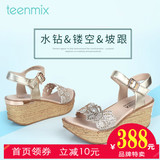 Teenmix天美意凉鞋女夏季专柜同款镂空水钻女鞋夏坡跟6YF08BL5