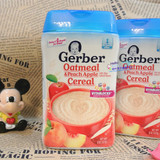 现货美国Gerber嘉宝宝宝婴儿纯燕麦米粉2段二段苹果蜜桃味 227克