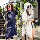 2016春秋新款韩版女装连帽中长款抽绳大版蝙蝠袖前短后长风衣外套
