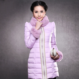 【反季清仓】尤麦2015冬季新款中长款修身羽绒服女淡紫色Y1121