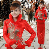 敬酒服新娘冬时尚2014新款红色结婚旗袍冬装礼服加厚长袖中式长款