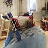 蓝色地中海地毯儿童房圆形地毯客厅茶几沙发地毯卧室床边晴纶地毯