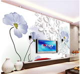 3D无缝墙纸壁画纸立体蝴蝶手绘花卉朵卧室现代欧式简约电视背景墙