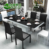 现代简约可伸缩餐台钢化玻璃餐桌椅组合饭桌子时尚餐台黑白 饭桌