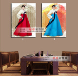 包邮韩式餐厅现代装饰画壁画韩国韩服美女壁画韩式民俗女子壁画