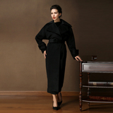 2015冬装新品韩版羊绒大衣女超长款修身显瘦黑色过膝毛呢外套大衣