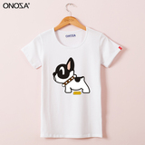 ONOZA夏季新款韩版韩范修身t恤女 可爱小狗卡通印花短袖T恤大码
