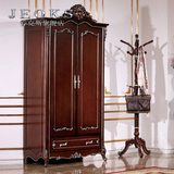 乔克斯新古典美式衣柜 欧式两门衣橱实木雕花储物柜卧室收纳柜子