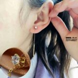 韩国正品代购进口纯14K黄金耳钉女 六爪锆石组合耳环耳线耳钉女