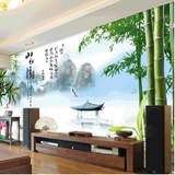 无缝中式3d大型壁画背景电视墙沙发背景墙壁纸水墨竹子荷花山水画