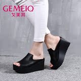 GEMEIQ/戈美其2016年夏季新款露趾中跟平底松糕跟套脚时装女凉鞋