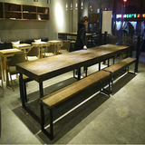 美式做旧实木大板会议桌咖啡厅桌椅长桌餐桌西餐培训洽谈桌椅定制