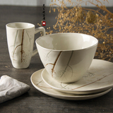 创意个性 日式和风艺术磨砂釉餐具家用三件陶瓷套装大碗中盘杯子