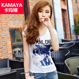 卡玛娅2016夏季新品女装修身显瘦韩版短袖t恤女图案镶钻半袖体恤