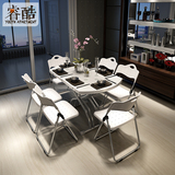睿酷 折叠升降餐桌椅组合 钢化玻璃简约小户型饭桌圆桌 XD010-9C